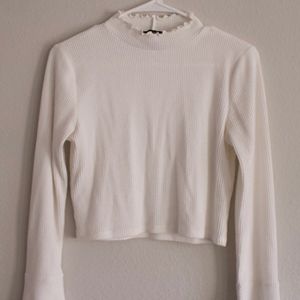 White Crop Top w/ Bell Sleeves